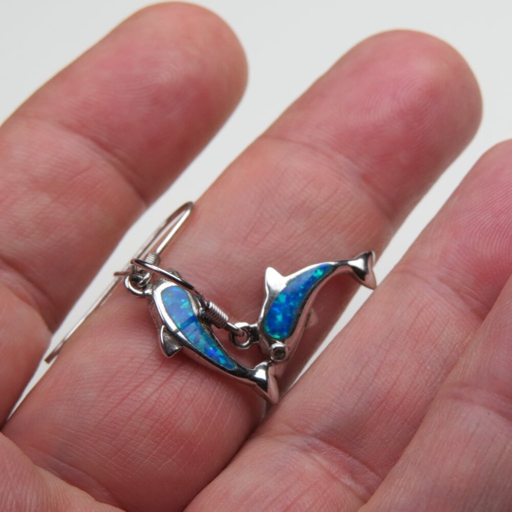 Sterling Silver Dolphin Opal Earring - image 2